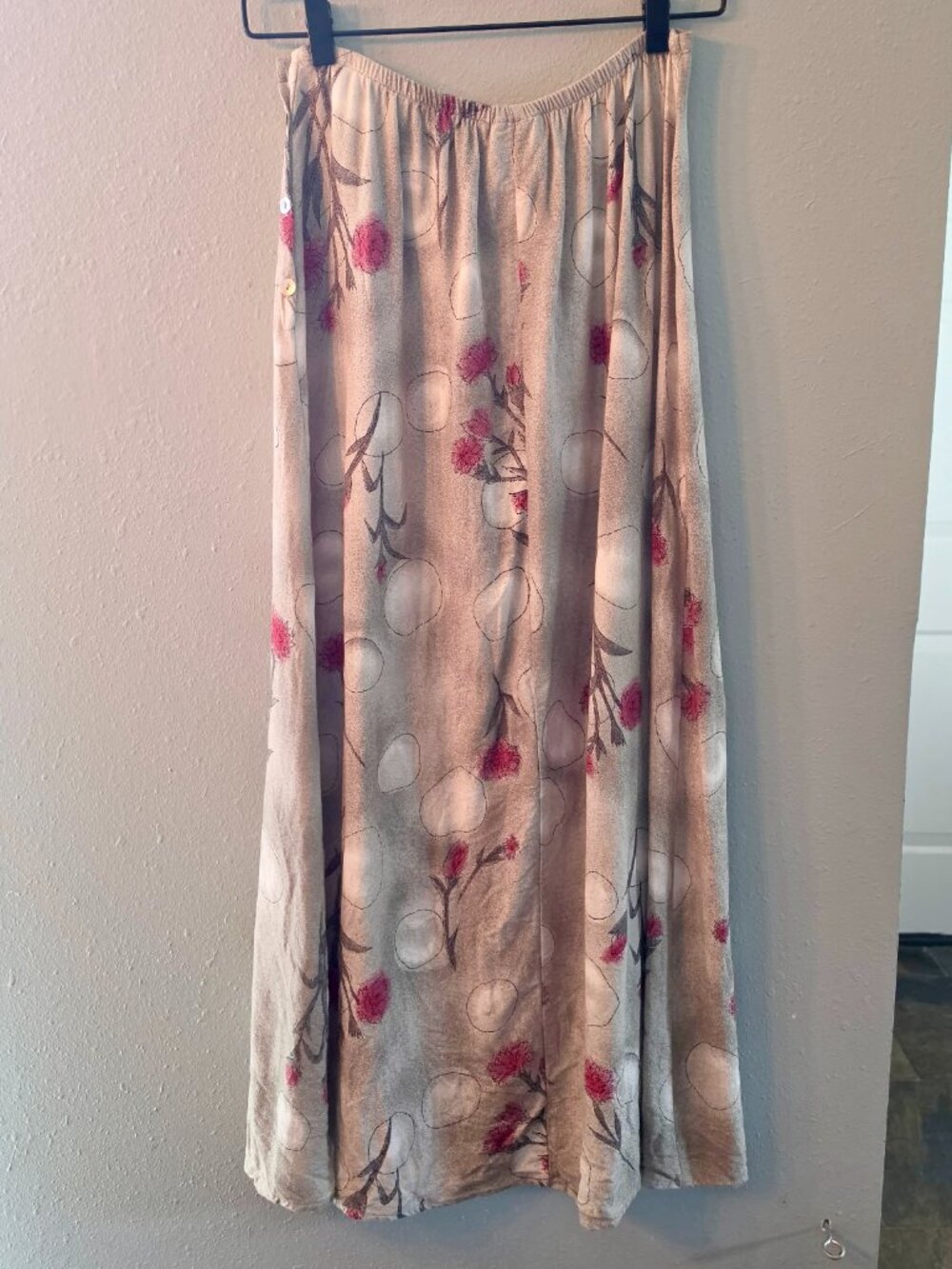 Just Clothes Vintage Rayon Floral Midi Skirt Beige Pink Size 12 Made USA